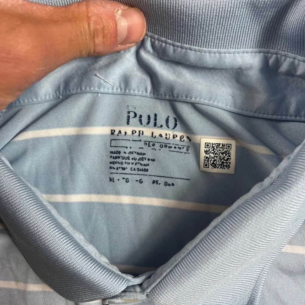 Polo Ralph Lauren Performance Polo Mens XL Light Blue White Striped Short Sleeve